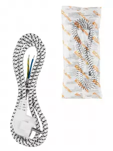 ЭЛМАКС - Шнур сетевой с вилкой в тканевой оплетке ПВС 3x0,75мм2 1,8м, 2400 Вт с/з белый TDM элмакс, электротехника, кабель, светотехника, elmax.pro