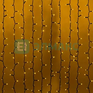 Гирлянда "Светодиодный Дождь" 2х1,5м, постоянное свечение, черный провод "КАУЧУК", 230 В, диоды ЖЁЛТ