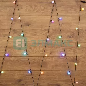 ЭЛМАКС - Гирлянда "Мультишарики" D 25мм 5м, темно-зеленый ПВХ, 25 диодов, цвет RGB элмакс, электротехника, кабель, светотехника, elmax.pro