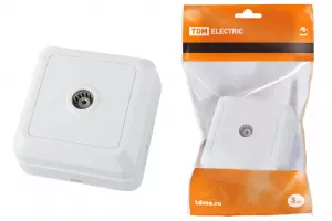 ЭЛМАКС - Розетка TВ простая (0-2400 Гц, "мама") открытой установки, IP20 белая "Ладога" TDM элмакс, электротехника, кабель, светотехника, elmax.pro