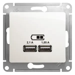 ЭЛМАКС - GLOSSA USB РОЗЕТКА, 5В/2100мА, 2х5В/1050мА, механизм, ПЕРЛАМУТР элмакс, электротехника, кабель, светотехника, elmax.pro