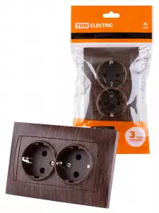 ЭЛМАКС - Розетка двойная 2П+З 16А 250В с защ. шт. венге "Лама" TDM элмакс, электротехника, кабель, светотехника, elmax.pro