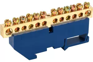 ЭЛМАКС - Шина «N» нулевая с синим изолятором на DIN-рейку 8x12 мм стойка бол. 12 групп REXANT элмакс, электротехника, кабель, светотехника, elmax.pro