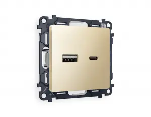 ЭЛМАКС - Комплект механизма розетки ALFA MA611010 Шампань 2USB A+C 20W 3000mA (быстрая зарядка) 180-220V/50Hz элмакс, электротехника, кабель, светотехника, elmax.pro
