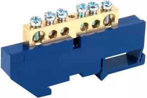 ЭЛМАКС - Шина «N» нулевая с синим изолятором на DIN-рейку 8x12 мм стойка бол. 6 групп REXANT элмакс, электротехника, кабель, светотехника, elmax.pro