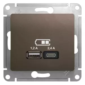 GLOSSA USB РОЗЕТКА А+С, 5В/2,4А, 2х5В/1,2 А, механизм, ШОКОЛАД GLOSSA USB РОЗЕТКА А+С, 5В/2,4А, 2х5В/1,2 А, механизм, ШОКОЛАД