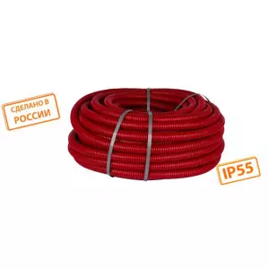 Труба гофрированная ПНД d 25 с зондом (75 м) легкая красная TDM