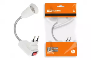 ЭЛМАКС - Переходник вилка-Е27 гибкий 150мм с выключателем, белый, TDM элмакс, электротехника, кабель, светотехника, elmax.pro