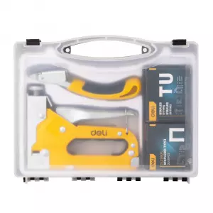 Степлер мебельный Deli DL238105 с набором скоб + антистеплер (2000шт D-тип (до 14мм), 2000шт Т-тип, 