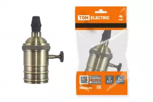 ЭЛМАКС - Патрон подвесной Е27 с выключателем, металлический "Лофт", бронза TDM элмакс, электротехника, кабель, светотехника, elmax.pro