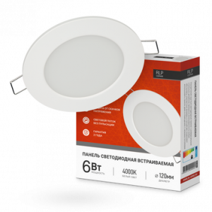 ЭЛМАКС - Панель светодиодная встраиваемая круглая RLP 6Вт 230В 4000К 420Лм 120мм белая IP40 IN HOME элмакс, электротехника, кабель, светотехника, elmax.pro