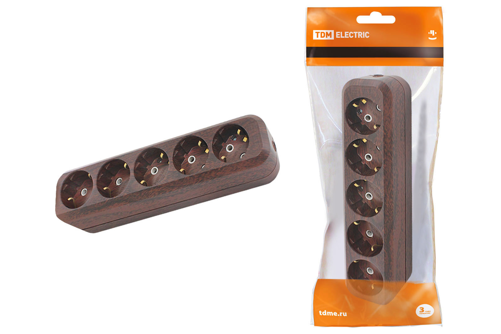 ЭЛМАКС - Колодка розеточная 5 гнезд 2П+3 16А 250В "Эко" (бук) TDM элмакс, электротехника, кабель, светотехника, elmax.pro