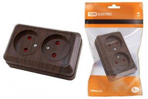 ЭЛМАКС - Розетка двойная 2П открытой установки с з/ш IP20 10А, бук "Ладога" TDM элмакс, электротехника, кабель, светотехника, elmax.pro