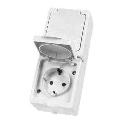 ЭЛМАКС - Розетка двойная 2П+З (вертикальная) открытой установки IP54 16А белая "Вуокса" TDM элмакс, электротехника, кабель, светотехника, elmax.pro