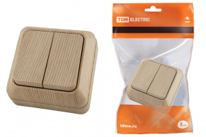 ЭЛМАКС - Выключатель 2-кл. открытой установки IP20 10А, сосна "Ладога" TDM элмакс, электротехника, кабель, светотехника, elmax.pro