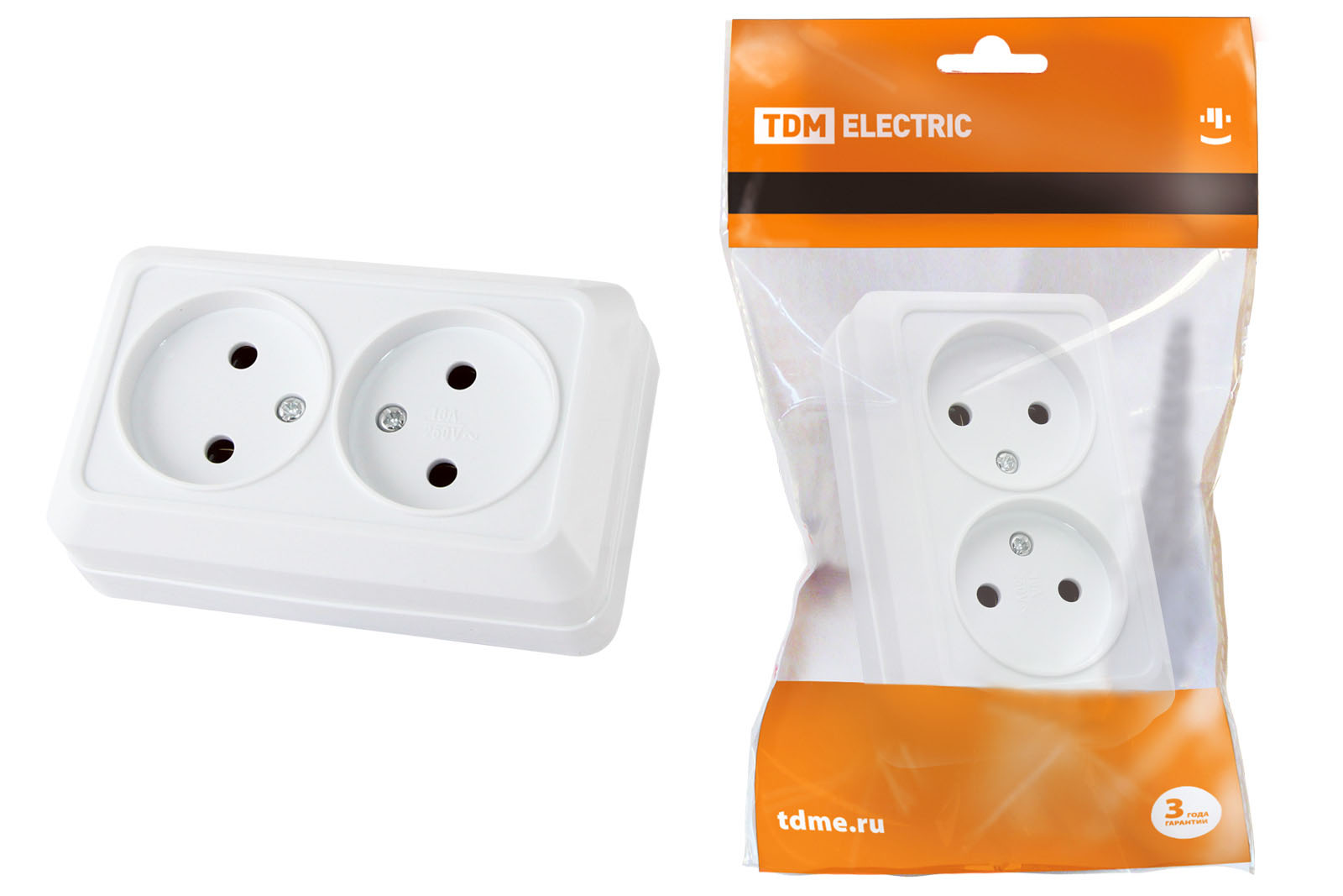 ЭЛМАКС - Розетка двойная 2П открытой установки IP20 10А 250В (керамика) белая "Ладога" TDM элмакс, электротехника, кабель, светотехника, elmax.pro