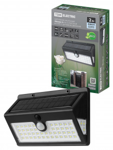 ЭЛМАКС - Светильник настенный "Феникс 2" на солн. батарее с датч. движ., 2 Вт, IP65, пластик, черн., TDM элмакс, электротехника, кабель, светотехника, elmax.pro