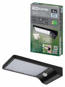 ЭЛМАКС - Светильник настенный "Феникс 4" на солн. батарее с датч. движ., 2 Вт, IP65, пластик, черн., TDM элмакс, электротехника, кабель, светотехника, elmax.pro