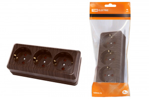 ЭЛМАКС - Розетка 3-х местная горизонтальная 2П+3 открытой установки IP20 16A с з/ш бук "Ладога" TDM элмакс, электротехника, кабель, светотехника, elmax.pro