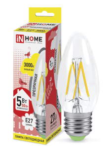 ЭЛМАКС - Лампа светодиодная LED-СВЕЧА-deco 5Вт 230В Е27 3000К 450Лм прозрачная IN HOME элмакс, электротехника, кабель, светотехника, elmax.pro