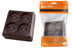 ЭЛМАКС - Розетка четырехместная 2П открытой установки IP20 10A с защитными шторками бук "Ладога" TDM элмакс, электротехника, кабель, светотехника, elmax.pro