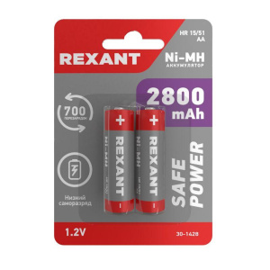ЭЛМАКС - Аккумулятор тип AA "пальчиковый" 1.2В 2800мАч "REXANT" блистер 2 шт элмакс, электротехника, кабель, светотехника, elmax.pro