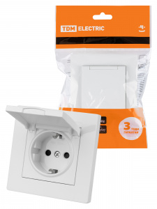 ЭЛМАКС - Розетка 2П+З 16А 250В IP44 с защ. шт. с крышкой белая "Сенеж" TDM элмакс, электротехника, кабель, светотехника, elmax.pro