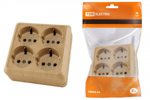 ЭЛМАКС - Розетка четырехместная 2П+3 открытой установки IP20 16A сосна "Ладога" TDM элмакс, электротехника, кабель, светотехника, elmax.pro