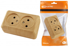 ЭЛМАКС - Розетка двойная 2П открытой установки IP20 10А 250В (керамика) сосна "Ладога" TDM элмакс, электротехника, кабель, светотехника, elmax.pro