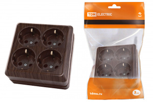 ЭЛМАКС - Розетка четырехместная 2П+3 открытой установки IP20 16A бук "Ладога" TDM элмакс, электротехника, кабель, светотехника, elmax.pro