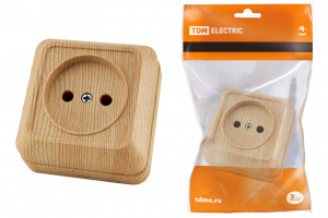 ЭЛМАКС - Розетка 2П открытой установки IP20 10А 250В (керамика) сосна "Ладога" TDM элмакс, электротехника, кабель, светотехника, elmax.pro