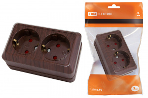 ЭЛМАКС - Розетка двойная 2П+З открытой установки с з/ш IP20 16А, бук "Ладога" TDM элмакс, электротехника, кабель, светотехника, elmax.pro