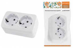 ЭЛМАКС - Розетка двойная 2П+3 открытой установки IP20 16А, белая "Дача" Народная элмакс, электротехника, кабель, светотехника, elmax.pro