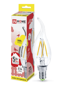 ЭЛМАКС - Лампа светодиодная LED-СВЕЧА НА ВЕТРУ-deco 5Вт 230В Е14 3000К 450Лм прозрачная IN HOME элмакс, электротехника, кабель, светотехника, elmax.pro