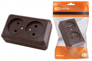 ЭЛМАКС - Розетка двойная 2П открытой установки IP20 10А, бук "Ладога" TDM элмакс, электротехника, кабель, светотехника, elmax.pro