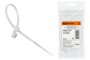 ЭЛМАКС - Хомут нейлоновый с монтажным отверстием 4,3х200 мм (белый) (100шт) TDM элмакс, электротехника, кабель, светотехника, elmax.pro