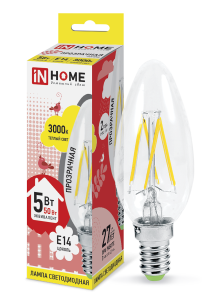 ЭЛМАКС - Лампа светодиодная LED-СВЕЧА-deco 5Вт 230В Е14 3000К 450Лм прозрачная IN HOME элмакс, электротехника, кабель, светотехника, elmax.pro