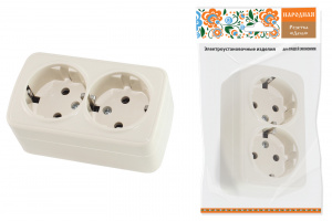 ЭЛМАКС - Розетка двойная 2П+3 открытой установки IP20 16А, сл. кость "Дача" Народная элмакс, электротехника, кабель, светотехника, elmax.pro